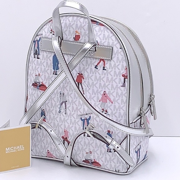 Michael Kors Jet Set Girls ADINA Medium Backpack Bright White Multi Color - Picture 3 of 16